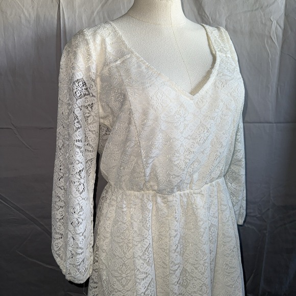 Hollister Women's Dress Sz Large Long Sleeve Cream Lace Boho Chic Western Preppy - Picture 3 of 14